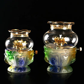 EU Candle Holder Lotus Shape Liuli Buddhism Utensil Candle Holder Crystal Glass Butter Lamp