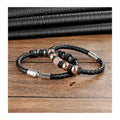 Luxury Cowhide Rope Bracelet Stainless Steel Magnetic Buckle Round Bead Genuine Leather Bracelet for Men Jewelry Bangle