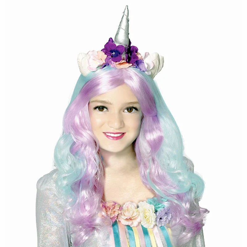 Custom Kids Wig Children Long Curly Wavy Rainbow Wig for Music Festival Cosplay Party