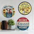 Rustic Welcome Round Tin Sign for Entryway Wall Decor Home Is Where the Heart Is Round Metal Wall Sign