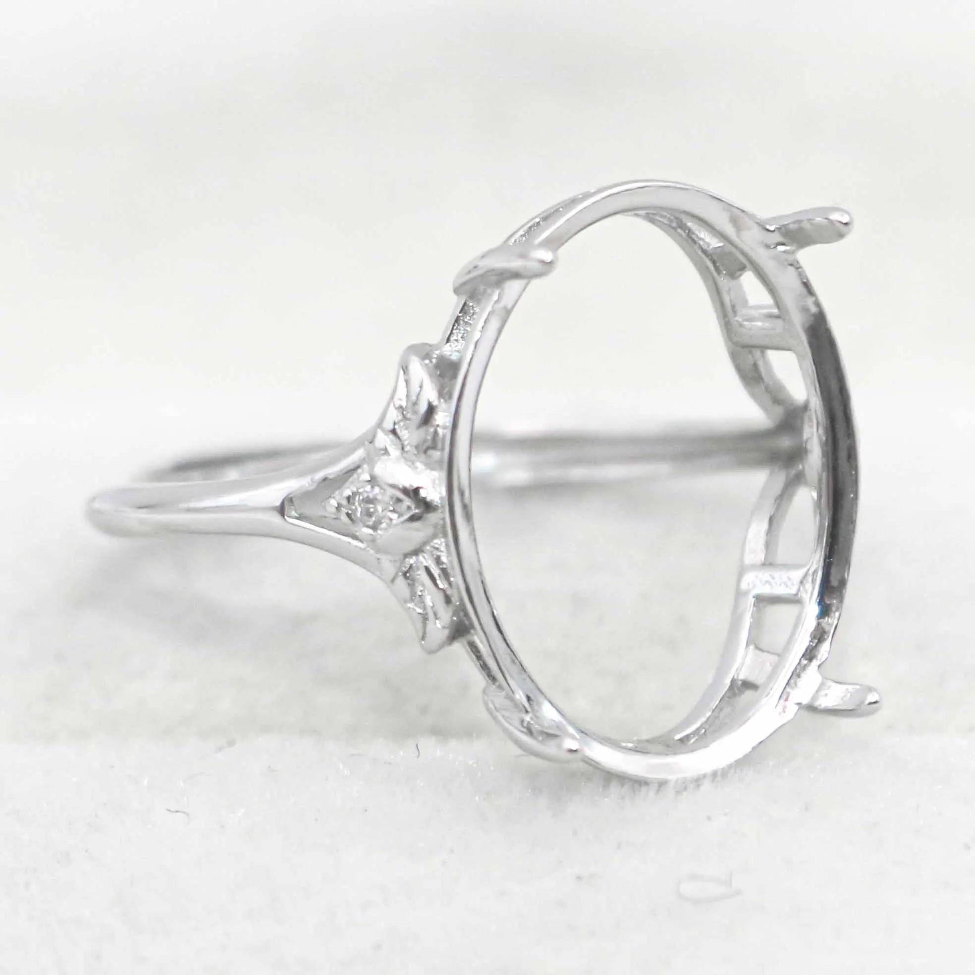 Sterling Silver 12*16mm Semi Mount Ring Empty Frame Blank Support Setting S925 Base Holder Without Center Stone for DIY Inlay