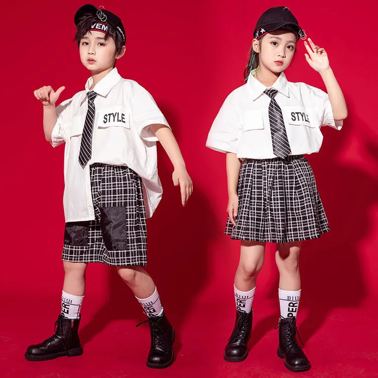 Preppy Girls' Jazz Dance Summer Kids' Hip-hop Costume Boys' Personality Suit