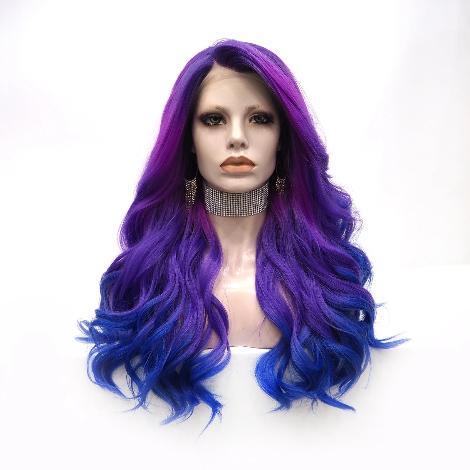 Celebrity Wig Cosplay Short Curl Dyed Blue Purple  Natural Color Daily Life Wearing Matte  Fiber Synthetic Lace Front Wigs