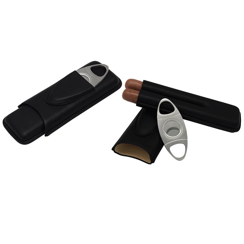 Wholesale Burgundy Leather Humidor PU Leather Cigar case Holder With Stainless Steel Cutter