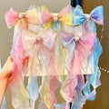 Popular Kids Hair Accessories Long Streamer Princess Gradients Organza Big Bow Hairpin for Hair Decoration