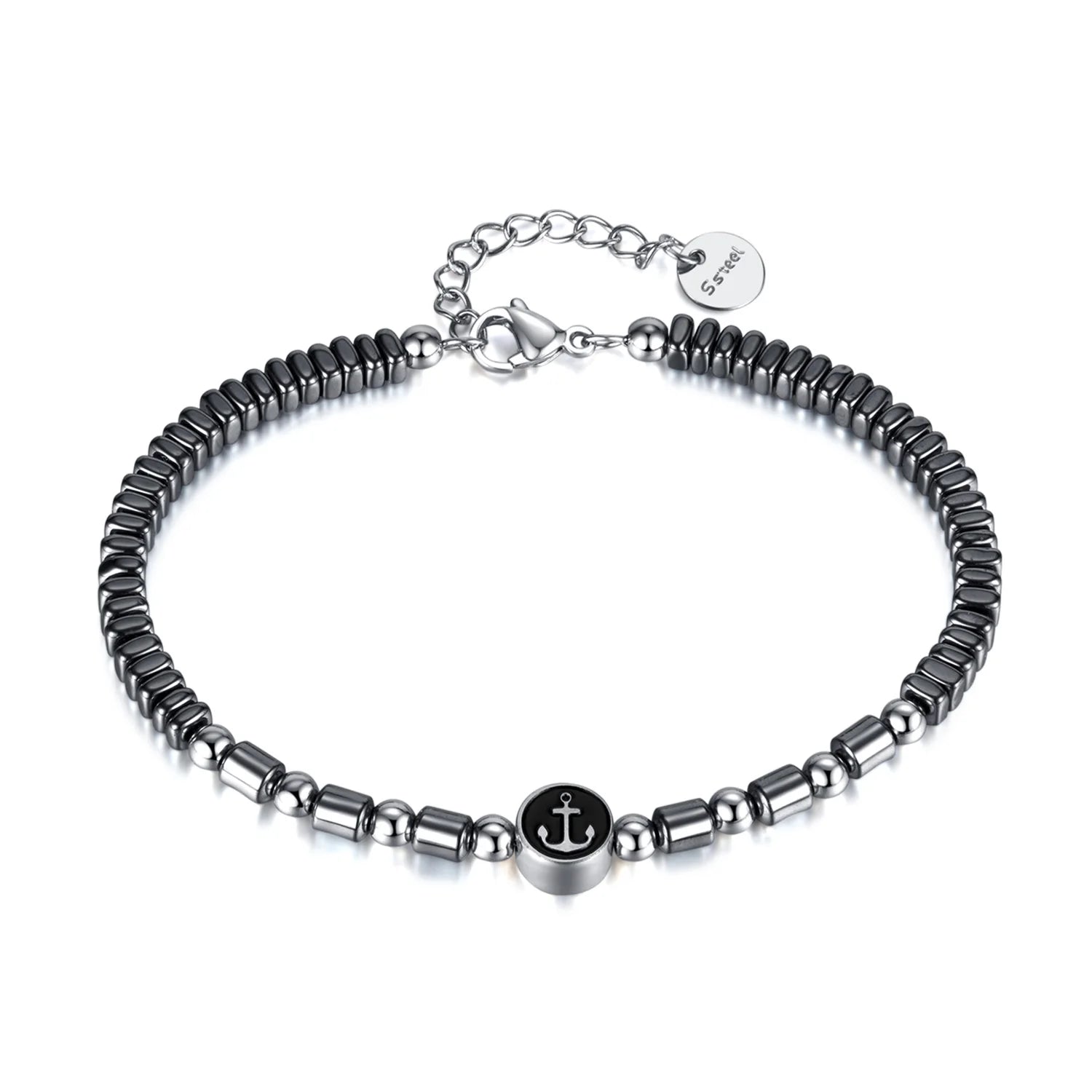 New Design 40mm Extension Chain Adjustable Bracelet With Anchor Hematite Chain Stainless Steel Mens Bracelets Luxury Jewelry