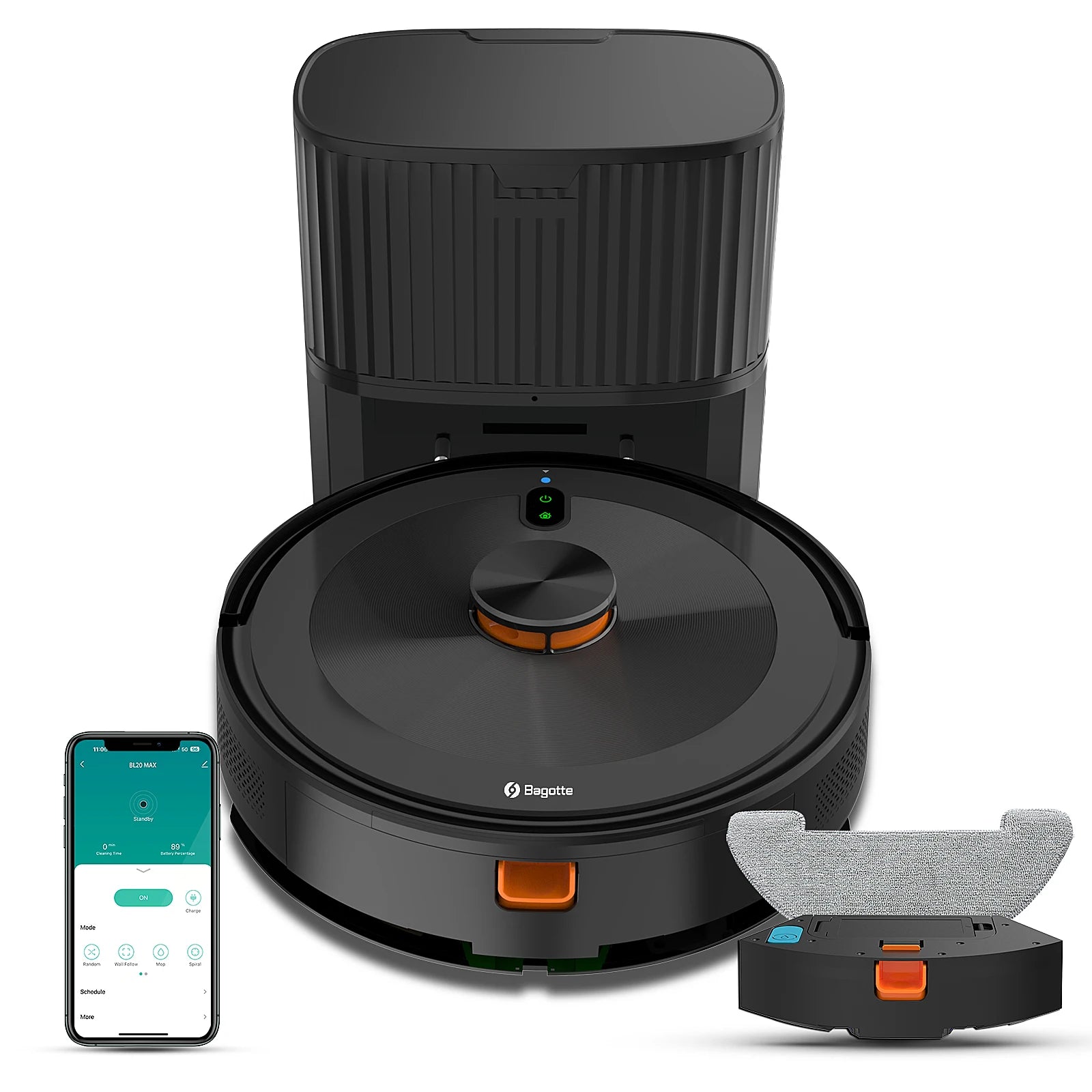 Bagotte Smart Robot Vacuum Cleaner with Laser Navigation Wet Dry Floor Cleaning for Hotels Battery Powered Emptying Dustbin