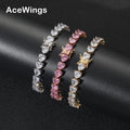 BB111  7mm  Heart Tennis  Bracelet  Brass Setting Zircon  Hip Hop Iced Out  Men's Jewelry