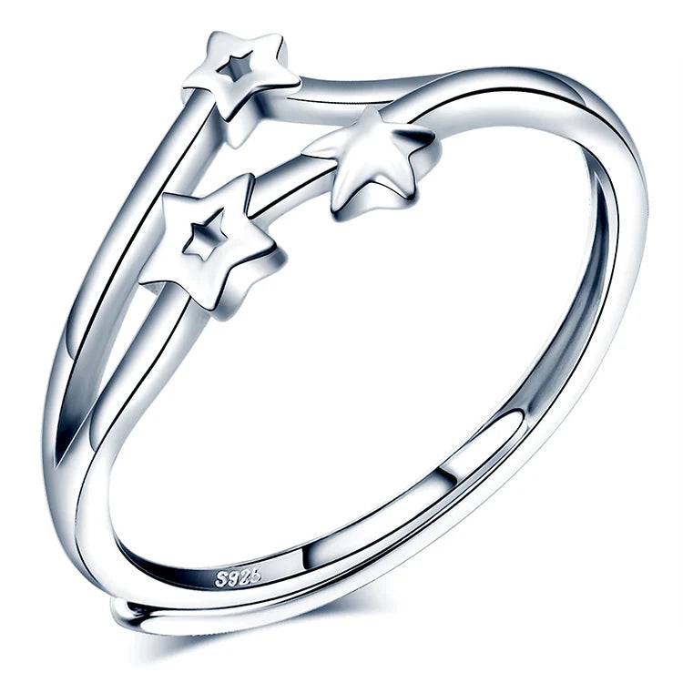 Star Combination Adjustable S925 Sterling Silver Stylish Polished Ring for Women