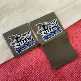 Shark logo Loop Fold Taffeta Woven Hem Label for Sweaterhandmade Sewing Fabric Clothing Hem Tags for Jersey