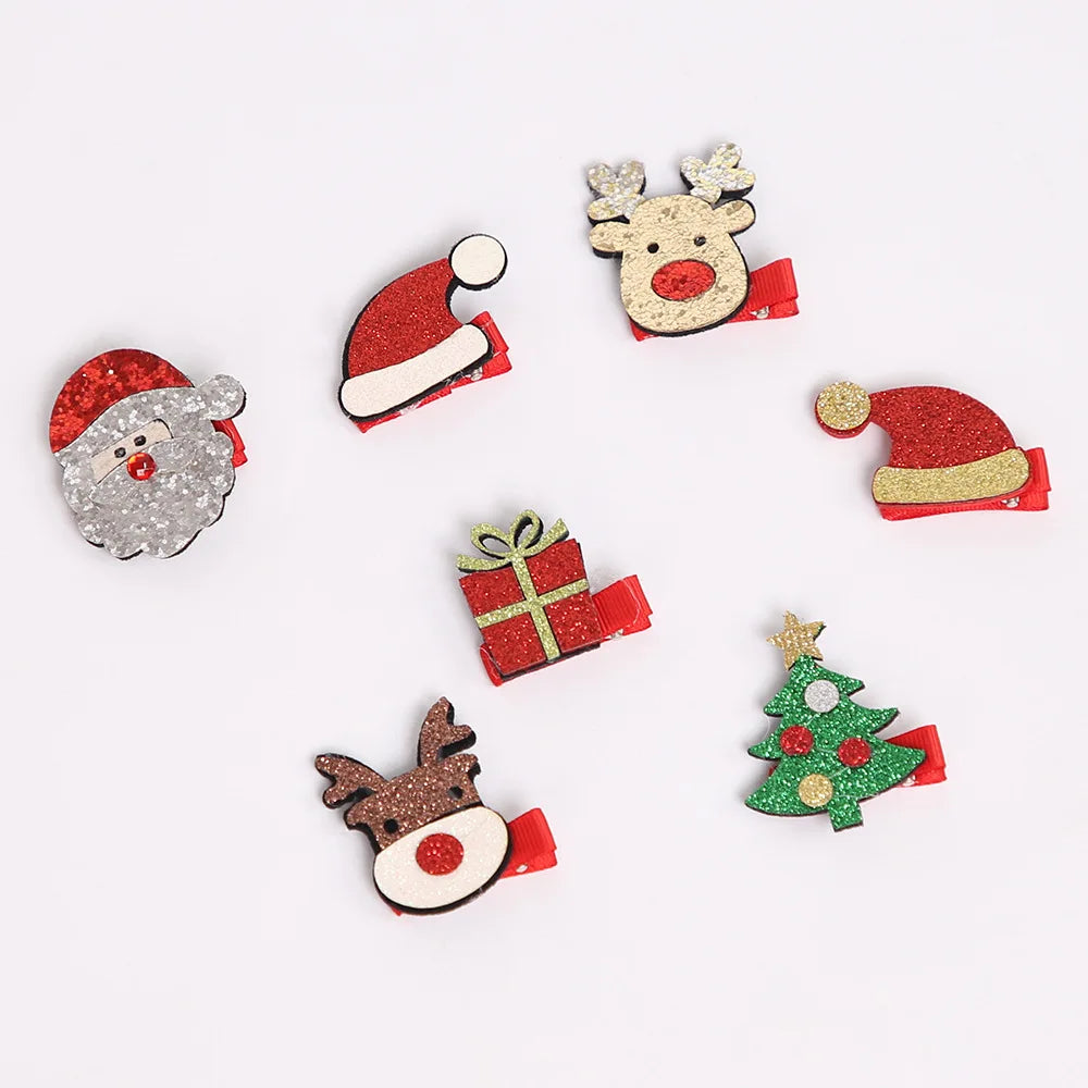 New Mini Christmas Hairpin Children Sequins Santa Claus Elk Cartoon Hair Clip Accessories Santa Party Hair Clips
