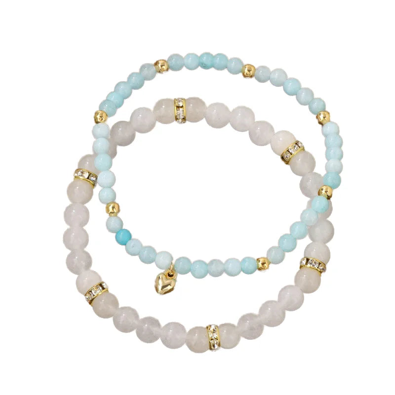 2pc/set 6mm Amazonite Stone Bracelet for Women Gift Love Charm Pendant Relieve Anxiety Elastic Beaded Couple Bracelet