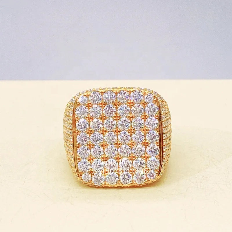 Hip Hop Ring Shining Bling 925 Sterling Silver 14K 18K Gold Plated Iced Out Jewelry VVS Moissanite Diamond Pinky Square Rings