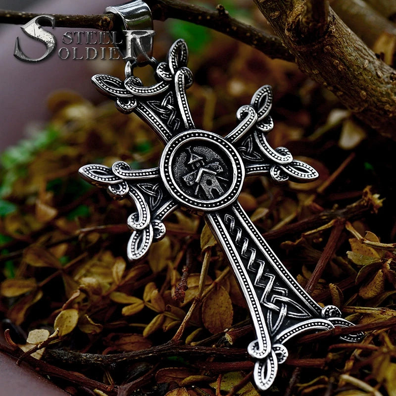 SS8-372TP Steel Soldier Wholesale Fashion Simple High Quality Stainless Steel Hip Hop Chain  Cross Pendant Necklace for Man