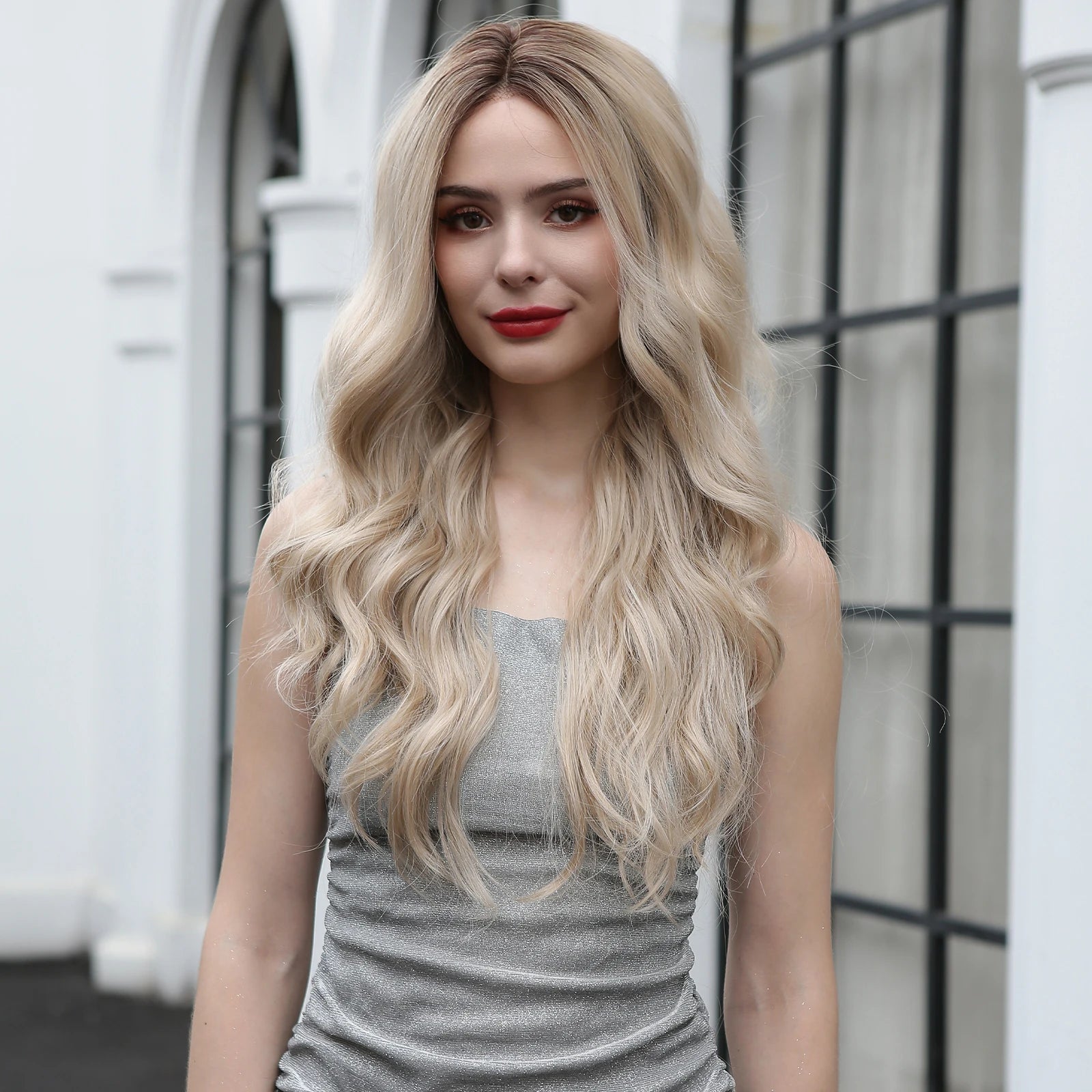 Japan Fiber 13*4 Lace Front Synthetic Wigs for Women Long Wavy Middle Part Lace Wigs Daily Cosplay High Temperture Hair