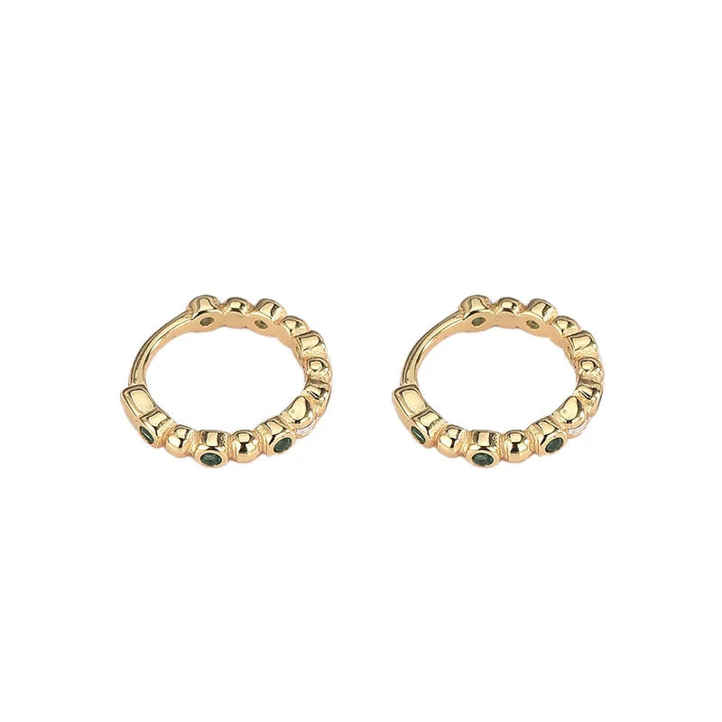 Fashion Jewelry 925 Sterling Silver Statement Earrings Round Green Zircon Bead Shape Gold Plated Hoop Earrings Women