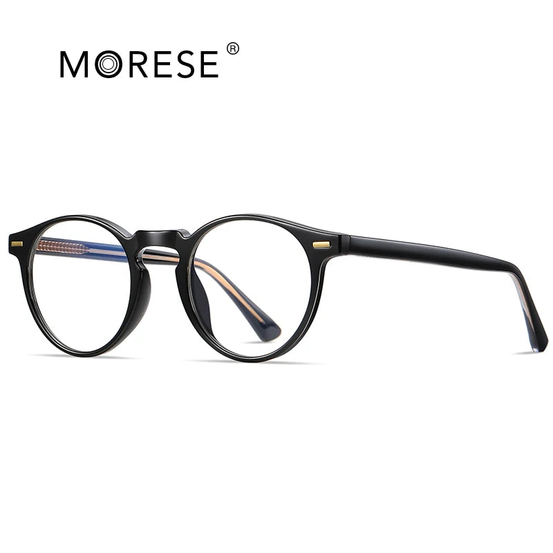 MORESE 2083 TR90 Round Optical Frames Vintage Blue Light Blocking Glasses in Stylish Styles-Black Transparent Gray Wholesale