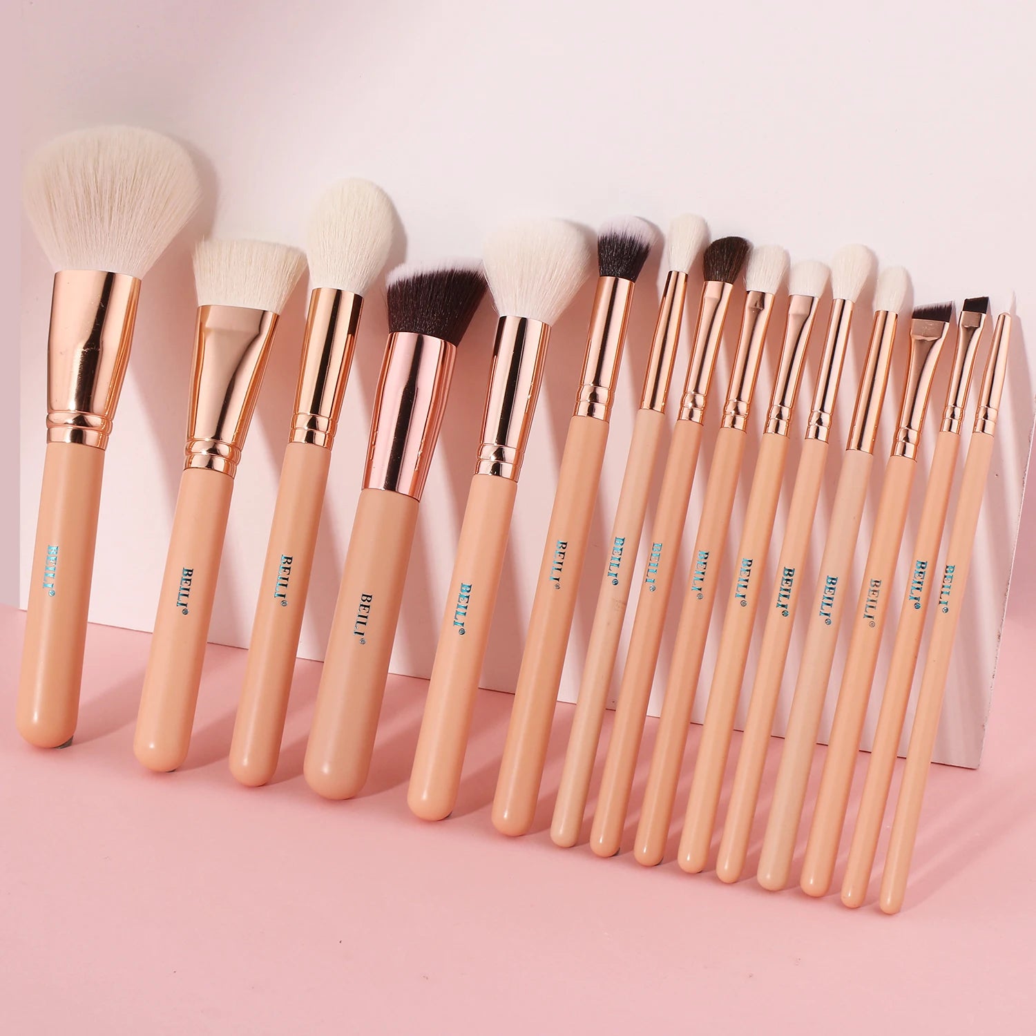 Luxury Professional Makeup Brush Kit Pink Eco-friendly Wooden Handle Natural Hair Face Travel-Friendly 15-Piece Makeup Brushes