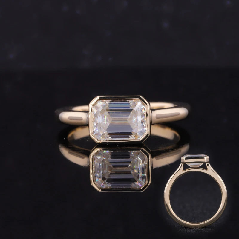 Starsgem Classic 10K Yellow Gold Rings With Emerald Cut Moissanite Gemstone Engagement Rings for Women