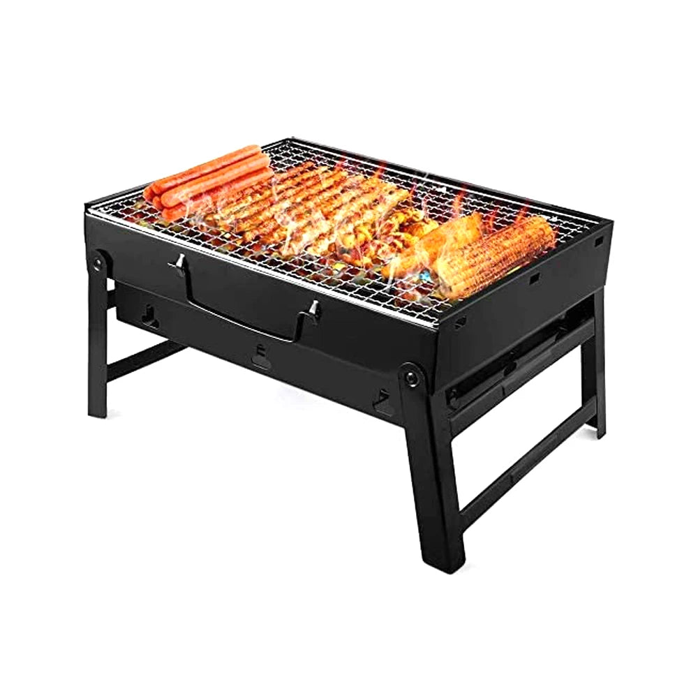 Portable Mini Outdoor Camping Coal-Fueled BBQ Grill Carbon Steel Foldable Tool Kit for Picnics and Beach Outdoor Cooking