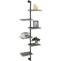 5-Layer Modern Wall-Mounted Industrial Tube Style Eco-Friendly Wood and Sparkle Display Float Wooden Wall Shelf