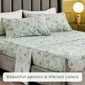 Super Soft & Breathable 100% Egyptian Cotton Queen Bedding Set Green Floral Bird Butterfly Print Fluffy Bed Sheet