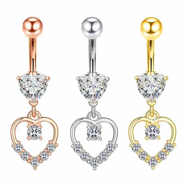 Women Trend Piercing Goth Stainless Steel Crystal Belly Button Piercings Dangle Flower Accessories Punk Women's Navel Rings