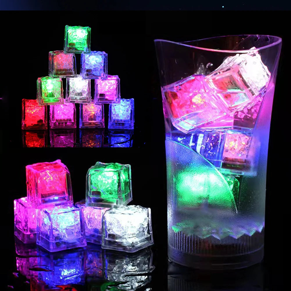 Reusable Glowing Flashing Multi Color Liquid Sensor Led Light up Ice Cubes for Drinks Club Bar Party Wedding Holiday Decoration