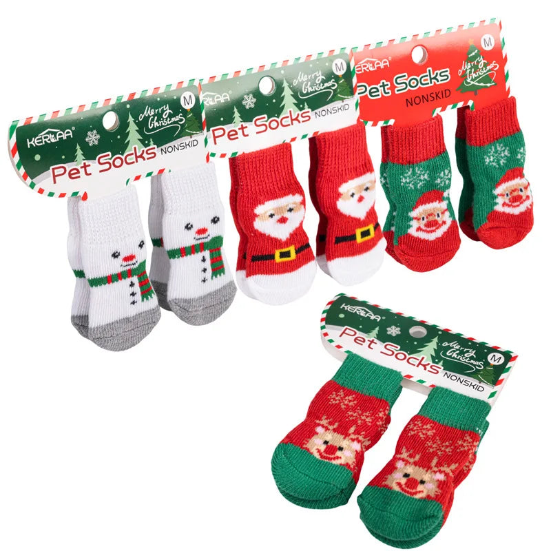 Merry Christmas Gift for Pet Cat and Dog Sock Anti-slip and Warm Winter Knitted Christmas Pet cat and Dog Socks