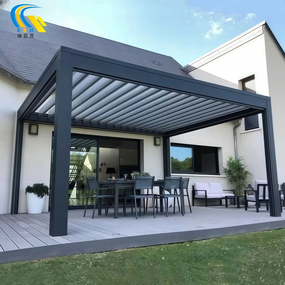 Luxury Modern Automatic Louver Roof Electric Aluminum Powder Coated Big Garden Balcony Pergola Outdoor Garden Decorations