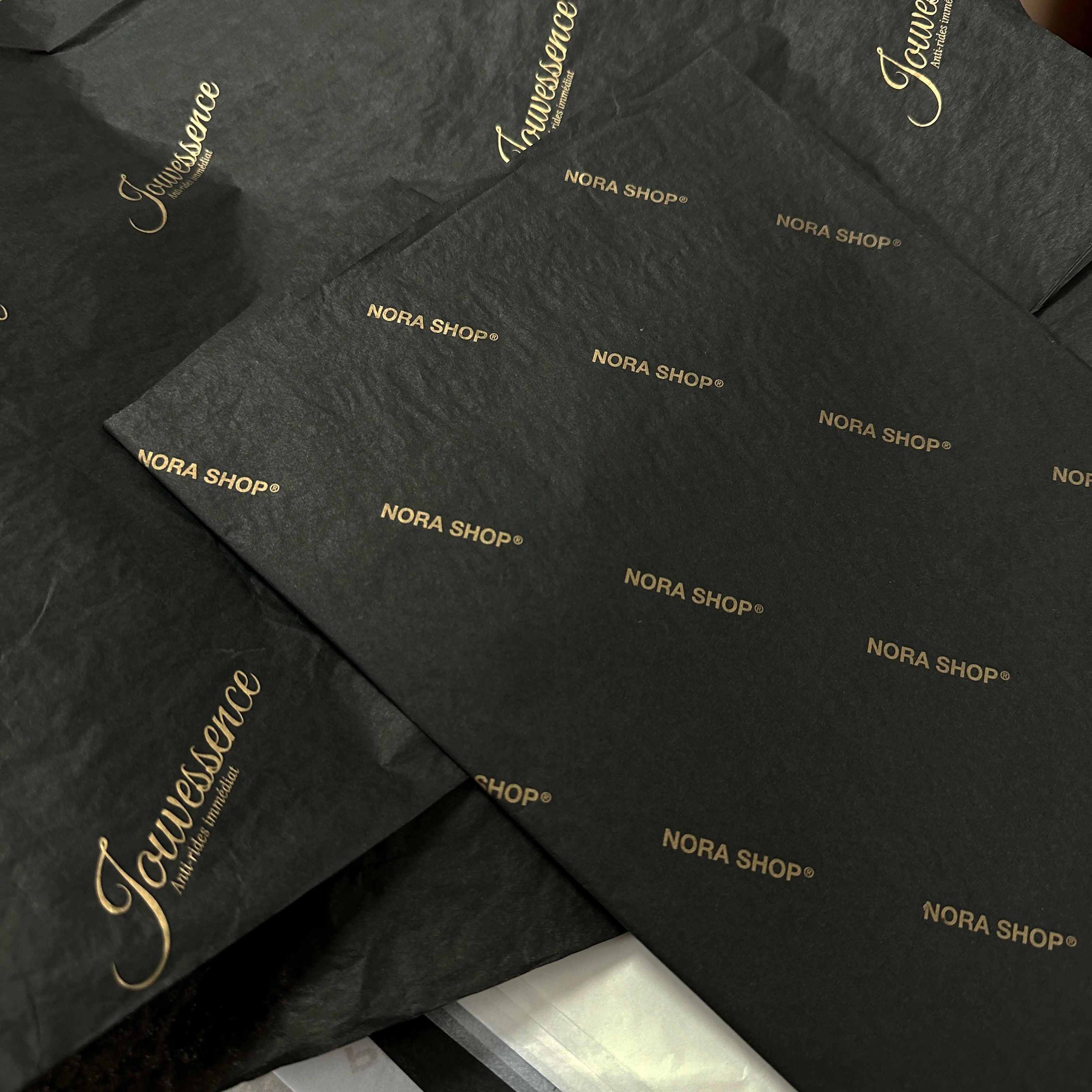 17gsm Biodegradable Black Paper Gold Foil Print Personalized Soft Tissue Wrapping for Clothes Earrings Necklaces Luxury Gifts