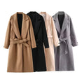 ZATRHMBM Winter Women's Assembly Belt Tweed Coat 2024 New Fashion Casual Loose Long Overcoat Elegant Women's Waisted Outerwear