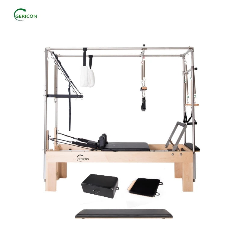 Gericon G-PR022 Oak Wood Full Tower Pilates Reformer Yoga Exercise 3-Year Warranty-All-in-One Training Equipment Customizable