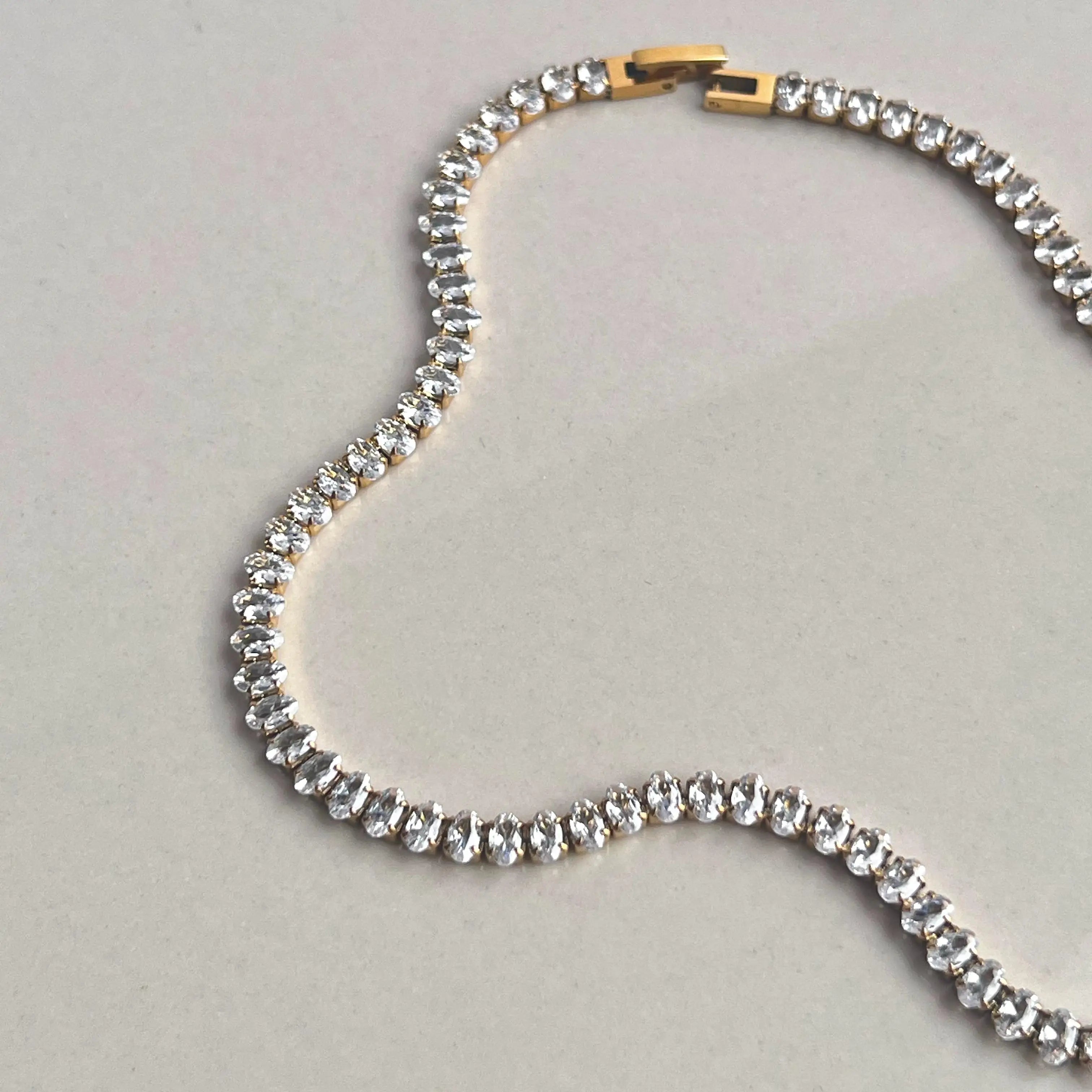 2022 Dazan New Ins 18k Gold Plated Tarnish Free Stainless Steel Cubic Zirconia Hinge Button 5mm Tennis Chain Necklace for Women