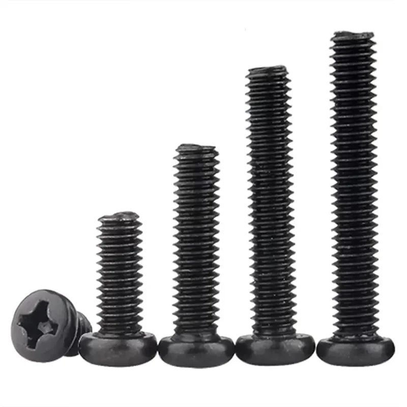 Black Pan Head Cross Screw M1.2 M1.4 M1.7 M2 M2.5 M3 M4 Electronic Small Size Recessed Round Head Phillips Screws GB818 DIN7985
