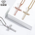 Hip Hop Jewelry Sterling Silver Long Chain Jesus Cross Pendant Rhinestone Crystal Full Diamond Pendant Men Jesus Cross Necklace