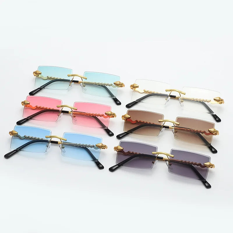 Fashion Quality Gradient Glasses Jelly Color Rimless Small Frameless Cut Edge Square Metal Snake Shape Rimless Sunglasses
