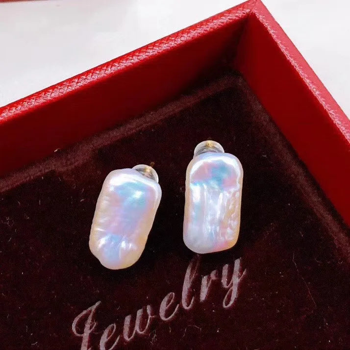 Biwa Baroque Nature Freshwater Pearl Stud Earrings .925 Silver Gold Color Plating Earring Hook