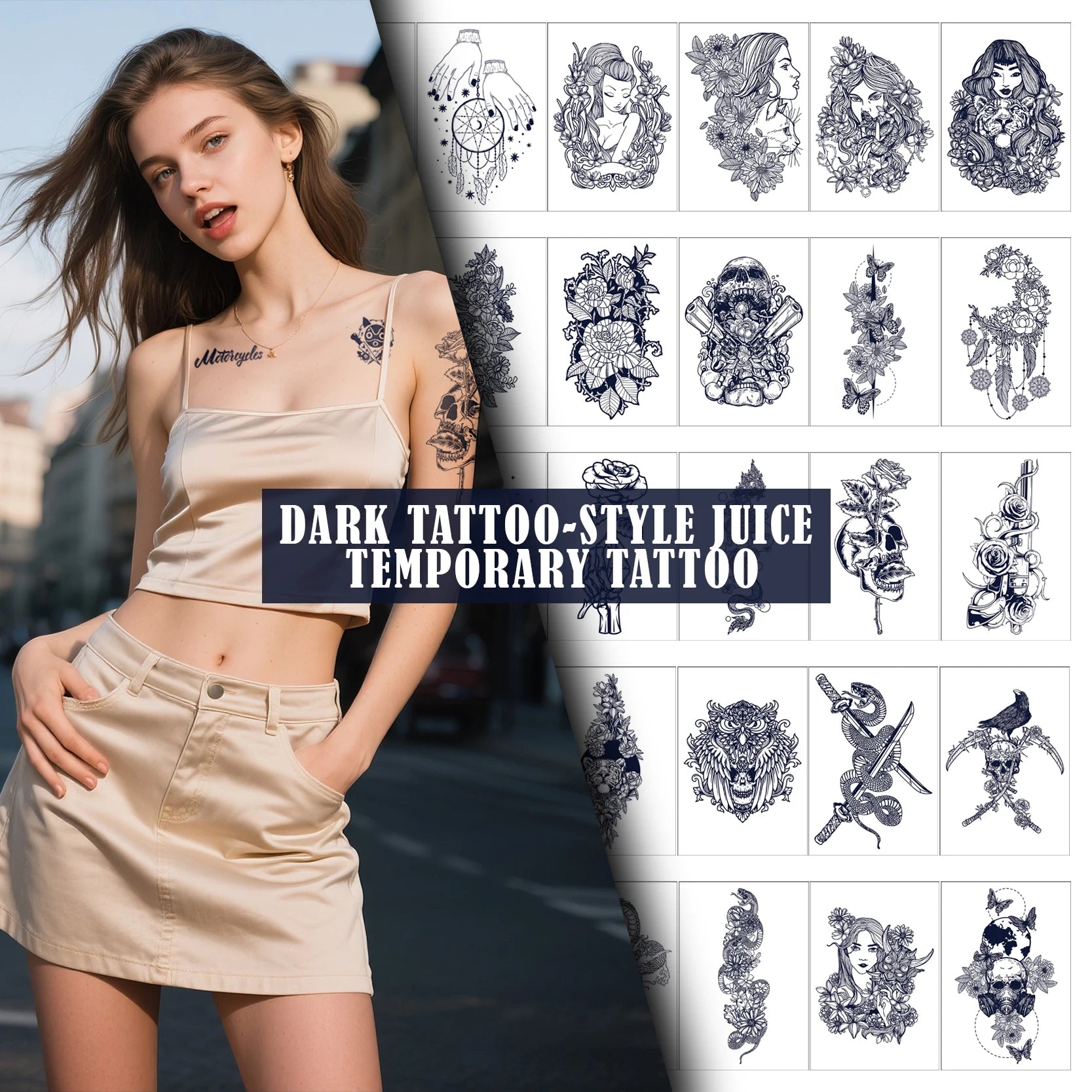 Semi-Permanent Waterproof Paper Tattoo Stickers Plant-Based Large Designs Herbal Fruit Juice Non-Toxic Body Art Face Sleeve