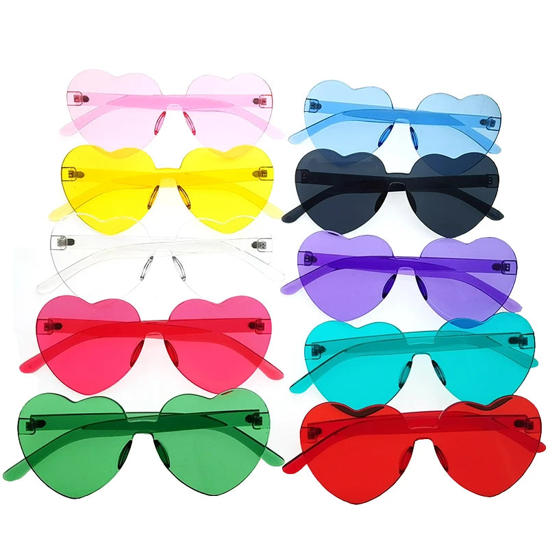 2025 High Quality Rimless Love Transparent Color Women Heart Shape Shades Sunglasses with Metal Hinge Thickness 3.1mm Weight 34g