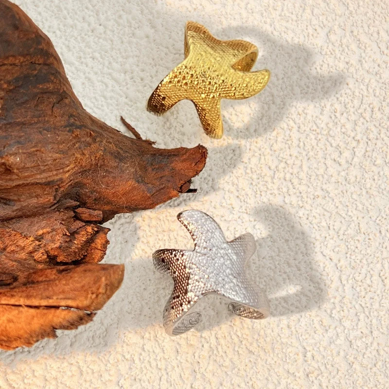 Wholesale Metal Starfish Adjustable Ring Waterproof 18K Plated Stainless Steel Open Ring for Women Cheep Jewelry