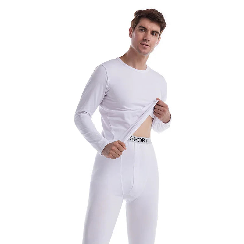 Men's Cotton Thermal Underwear Onesky BNY015 Eco-Friendly Crew Neck Custom Logo Breathable White Long Sleeve All Seasons Yarn