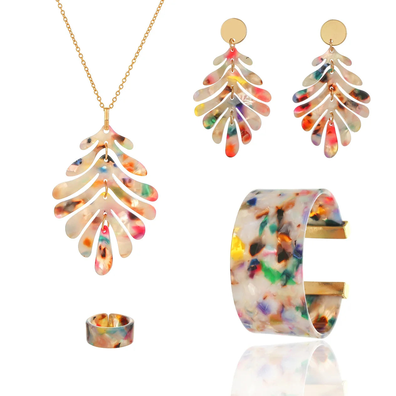 Jachon 2024 New Acrylic Popular Jewelry Set 4 Pieces Ring Bracelet Necklace Earrings Set Fashion Jewelry Set for Women