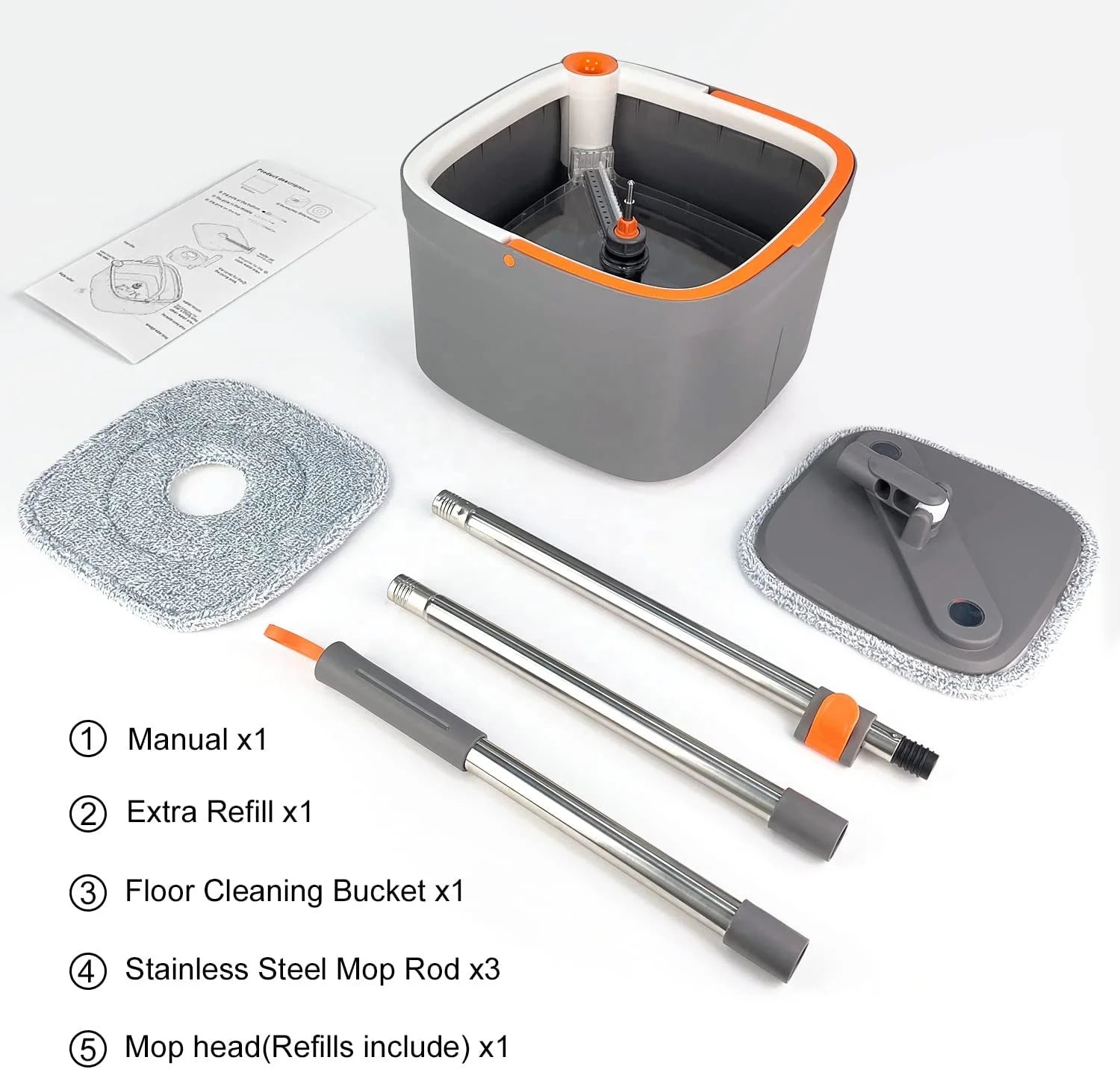 Dirty and Clean Water Separated Spin Mop and Bucket Set Single Bucket Floor Cleaning 360 Rotating With Washable Pad