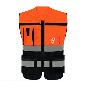 Hi Vis Black & Blue Polyester Jacket for Soccer Training Construction Reflective Strips for High Visibility Security Safety Vest