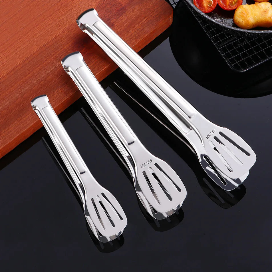 Metal Stainless Steel Food Grade Serving Utensils Three Line Hollow Out Bread Clip Restaurant Silver Buffet Tongs
