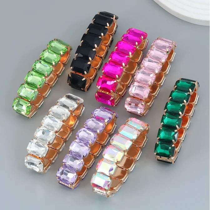 Trendy Design Gold Plated Geometric Full Colorful Diamond Bracelet for Women Girl Accessories Korean Fashion Jewelry