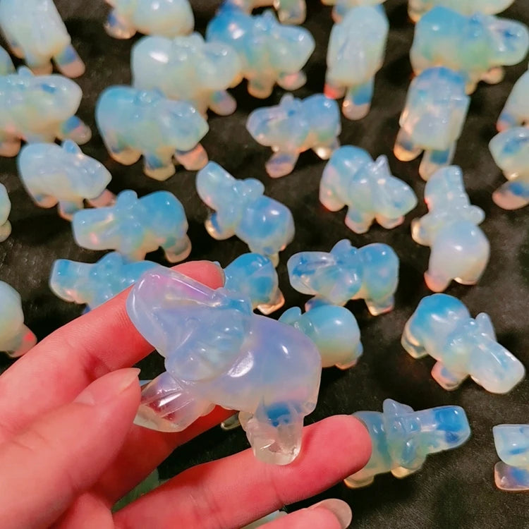 DIY Wholesale Natural Mixed Stone Animals Opalite Carving Gemstone Elephant Crystal Elephants Carving for Crystal Decoration
