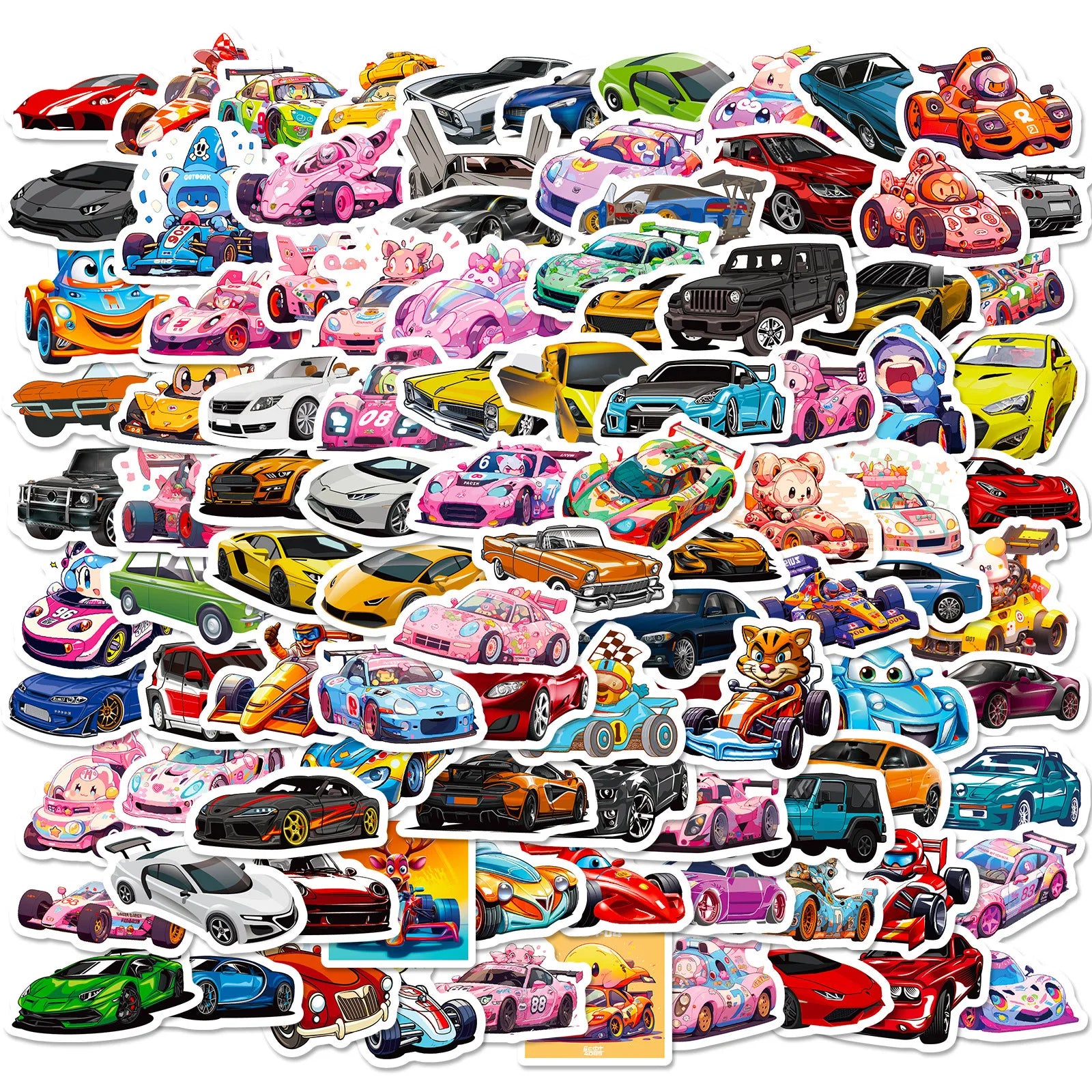 100PCS Funny Cute Cartoon Racing Car Decals for Boys Gift Fashional JDM Sticker Sheet
