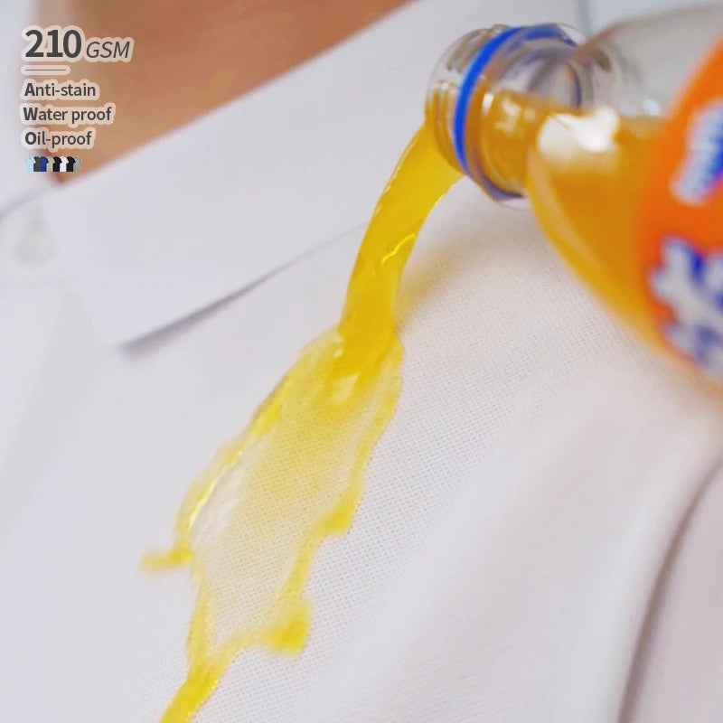 Anti-Stain Waterproof Oil-Proof 210 GSM Pique Fabric Polo Two-Layer Collar Plain Custom Logo Anti Stain Shirt